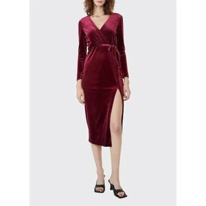 BARDOT Morgan Burgundy Velvet Dress Size 4 Midi Holiday Christmas Party Winter